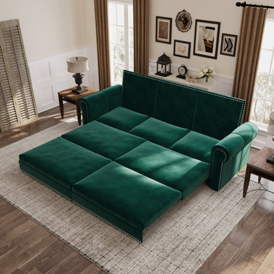 Multi-Functional Convertible Sleeper Sofa Bed With Nailhead Trim And Rolled Arm, Ideal For Living Room And Bedroom Use