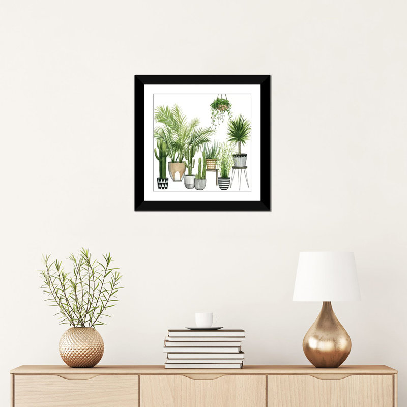 « plante refuge ii », reproduction d’impression sur toile, H 16 po x l 16 po x P 1 po, Papier avec cadre noir, Blanc
