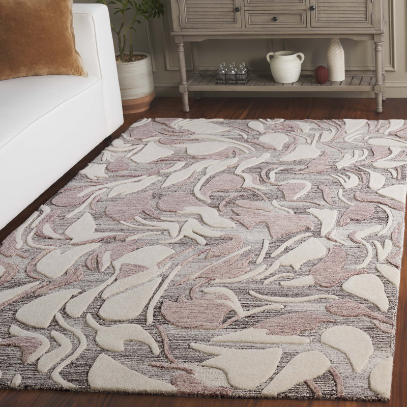 Glendell 740 Hand Tufted Wool/Cotton Abstract Indoor Use Only Rug in Pink/Ivory, Rectangle 5' x 8'