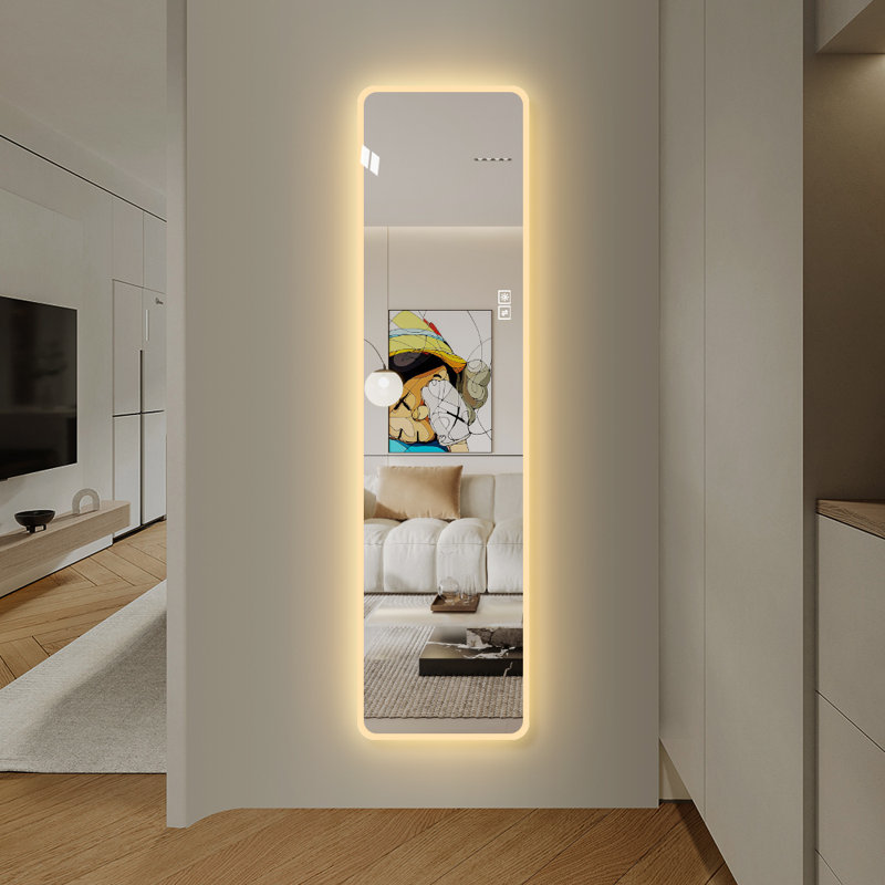Miroir pleine longueur à DEL sans cadre de 60 po x 16 po avec éclairage à intensité variable 3 couleurs et verre incassable