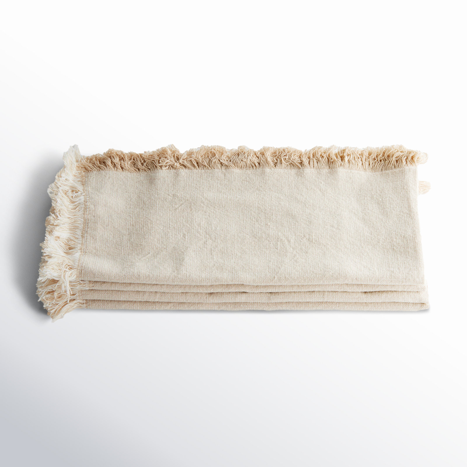 Eggett Toile Cotton Dinner Napkins, Beige, Solid Color, Fringe