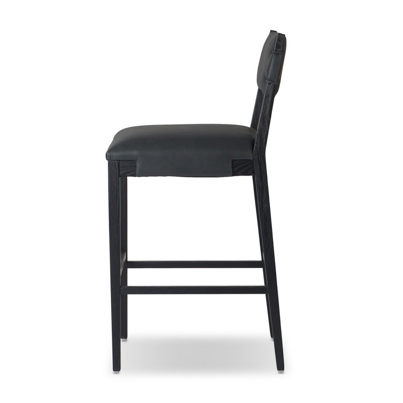 Tamari Stool-Sonoma Chestnut-Bar, Black, Black Genuine Leather, Bar Stool (31.26" Seat Height)
