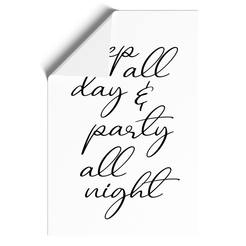 Party All Night - Unframed Typography, 42cm H x 30cm W x 0.1cm D