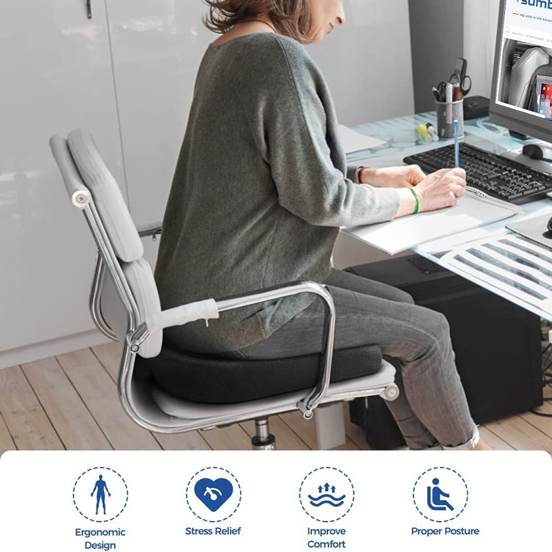 Coussin de siège en mousse à mémoire de forme, coussin de siège de bureau doux avec poignée de transport, housse lavable, coussin de coccyx confortable pour coussin de chaise de bureau à domicile, siège d'auto, fauteuil roulant