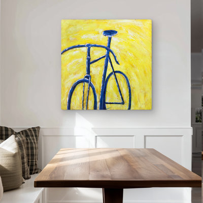 Blue Bike on Yellow Background - Contemporary Metal Print Decor