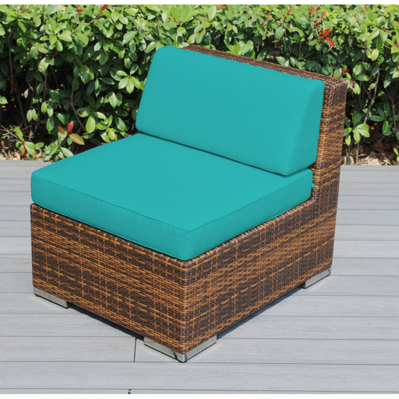 Billyjo Wicker Outdoor Armless Lounge Chair , Sunbrella® Cushions Included, Canvas Aruba Sunbrella® Canvas, Mixed Brown