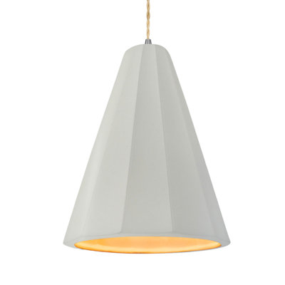 Radiance - luminaire suspendu 1 lumière cannelé - blanc mat avec intérieur champagne doré - nickel brossé - l 9 po x H 13 po - ampoule remplaçable - cordon torsadé beige