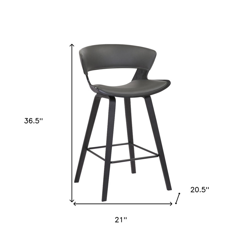 37" Iron Low Back Counter Height Bar Chair With Footrest, Grey/Black