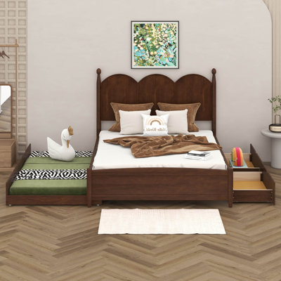 Queen Size Platform Bed With With 2 Big Drawers, Twin XL Size Trundle by Lark Manor