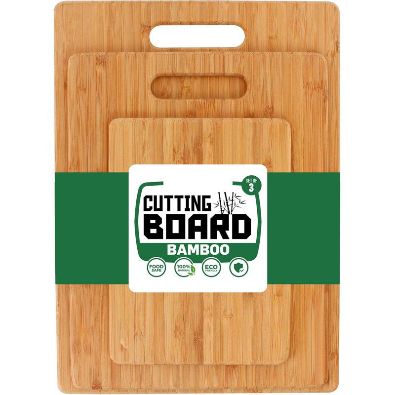 Ensemble de planches à découper en bambou de qualité supérieure (3 pièces) - Planches à découper en bois pour la viande, les légumes, les fruits et le fromage - Convient aux couteaux avec des poignées faciles à saisir