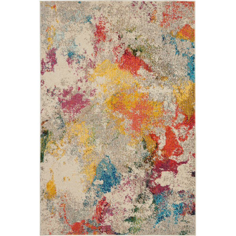 Tapis contemporain contemporain ivoire, Rectangle 5 pi 3 po x 7 pi 3 po