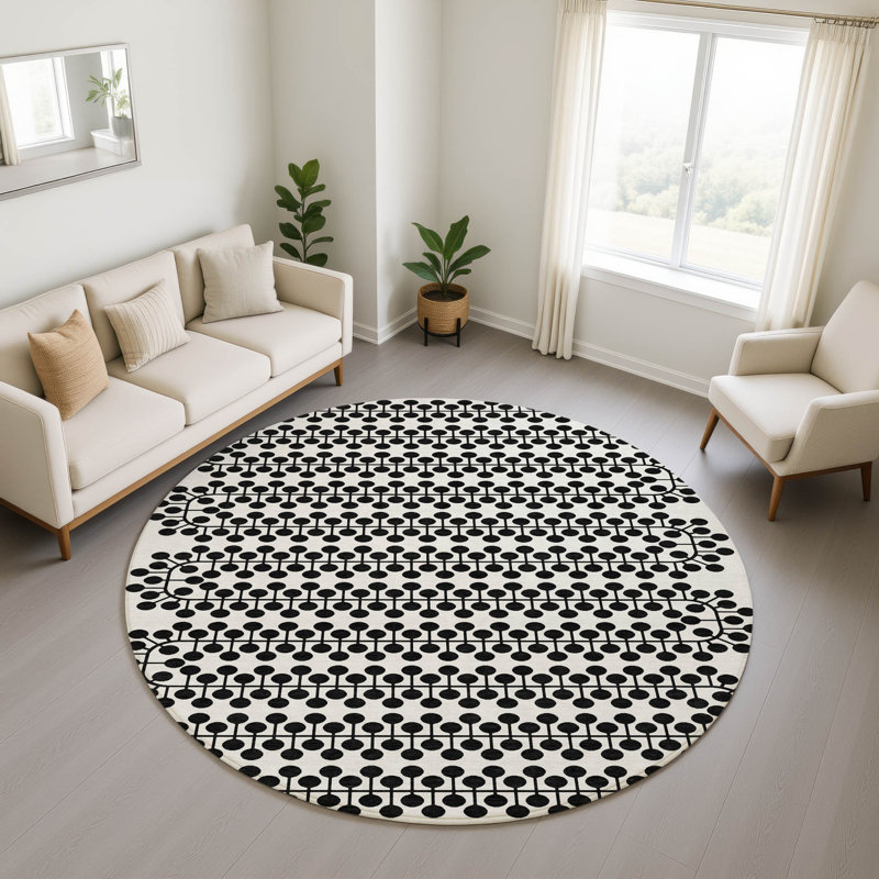 Premium Machine Washable Mayfield AMF2247 Geometric Rug, Ivory, 8' Round