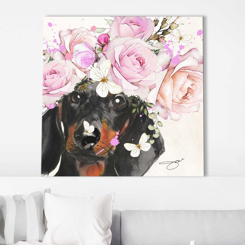 Flower Daschund (Square) par By Jodi - impression, Toile tendue, H 28 po x l 28 po x P 1,5 po