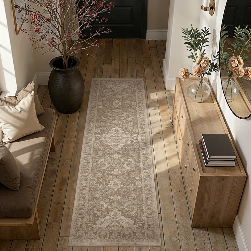 Tapis Aurea vintage vieilli, lavable à la machine et doté d'un envers antidérapant, Brun, Rectangle 9 pi x 12 pi