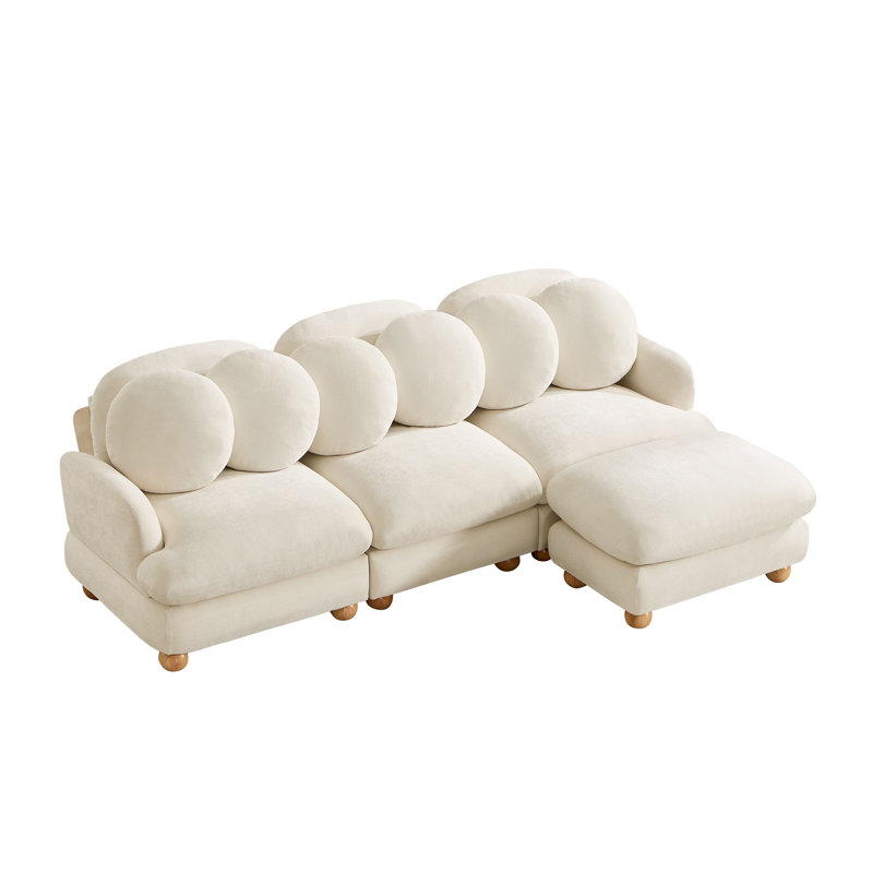 Canapé d'angle modulaire confortable, Beige Chenille