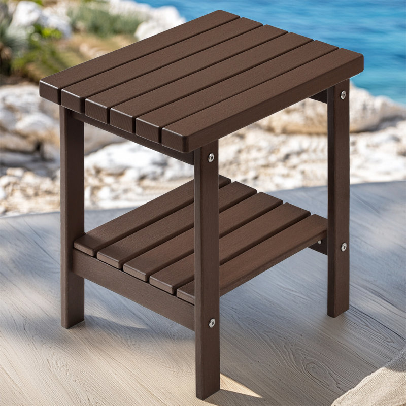 Table d'appoint d'extérieur rectangulaire en PEHD à 2 niveaux 17 po Taryn, Brun