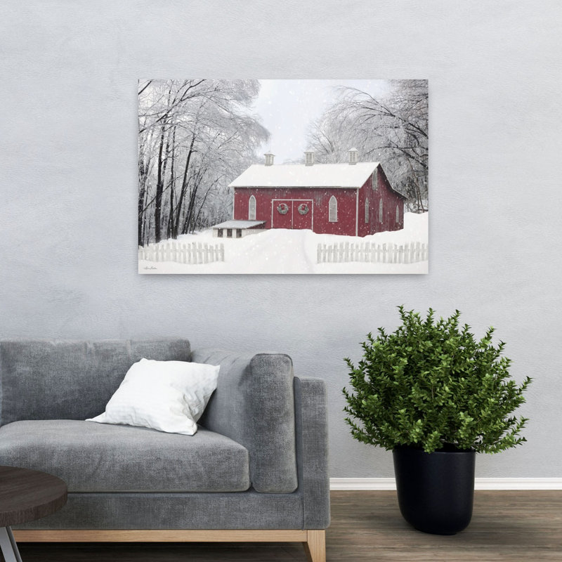 Grange de cœurs, paysage contemporain abstrait, art hivernal, H 48 po x l 32 po