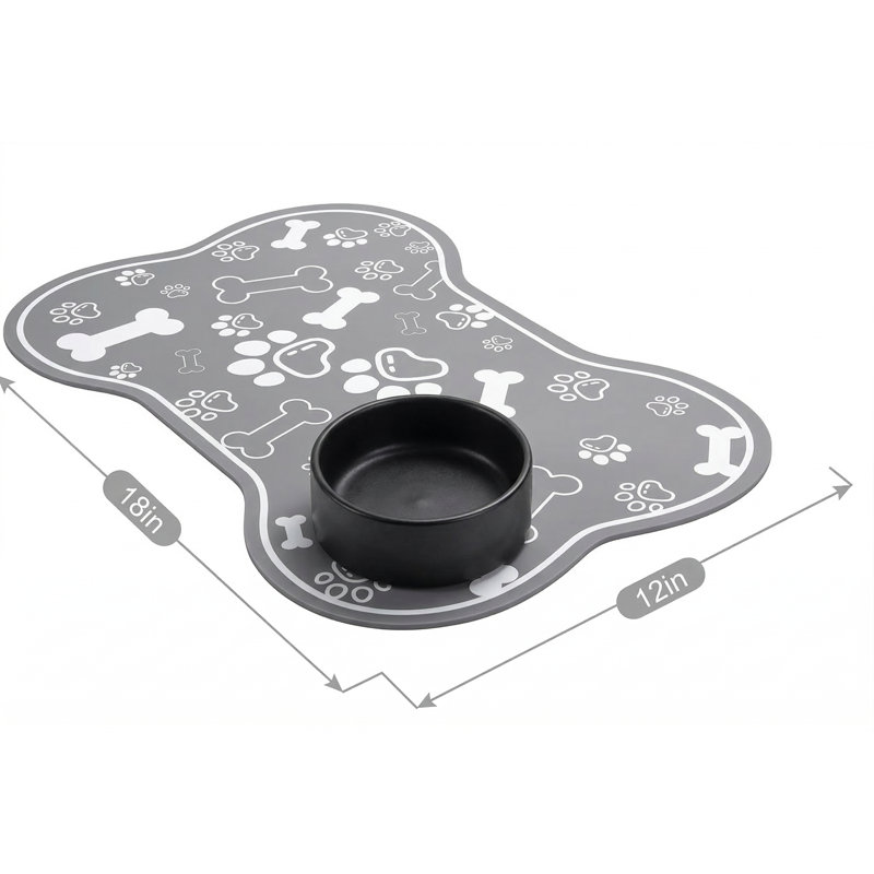 Tapis pour chien et chat gris en forme d'os à absorption rapide 12 po x 18 po, napperon en caoutchouc antidérapant pour bol d'eau, sans taches, accessoires pour animaux d'intérieur