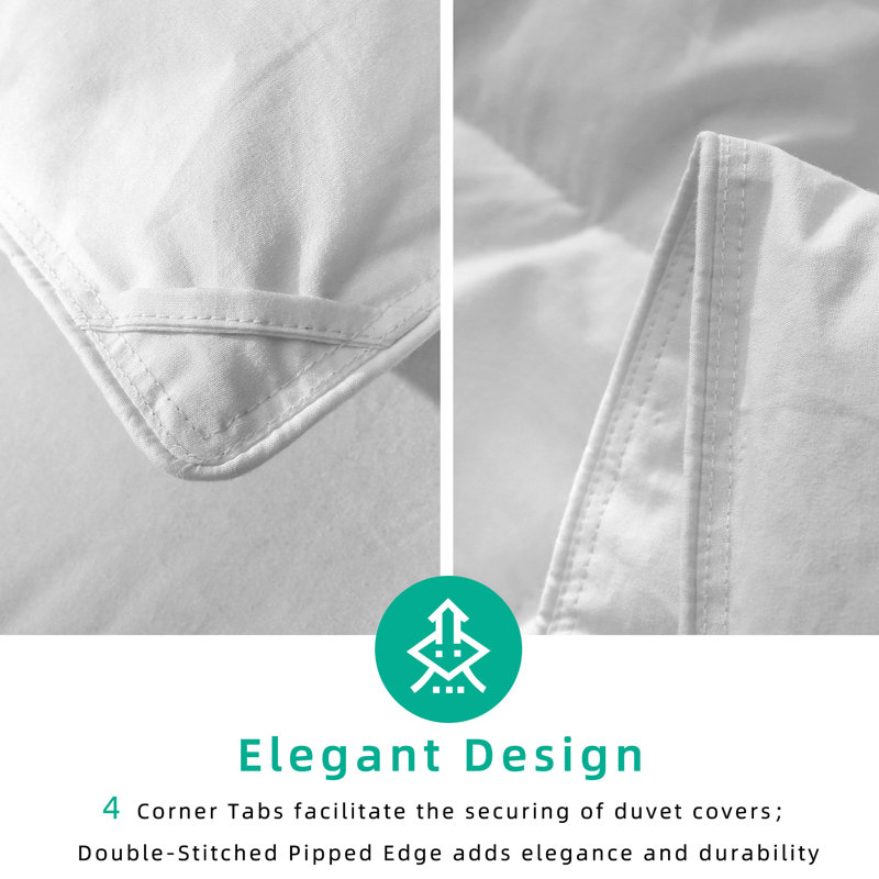 Goose Feather Down Comforter,  All-Season Feather Down Duvet, Ultra-Soft-Cotton Bed Comforter Insert With Corner Tabs