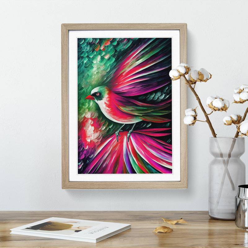 Bird Portrait No.2 - Single Picture Frame Print, 46cm H x 34cm W x 2cm D, Oak