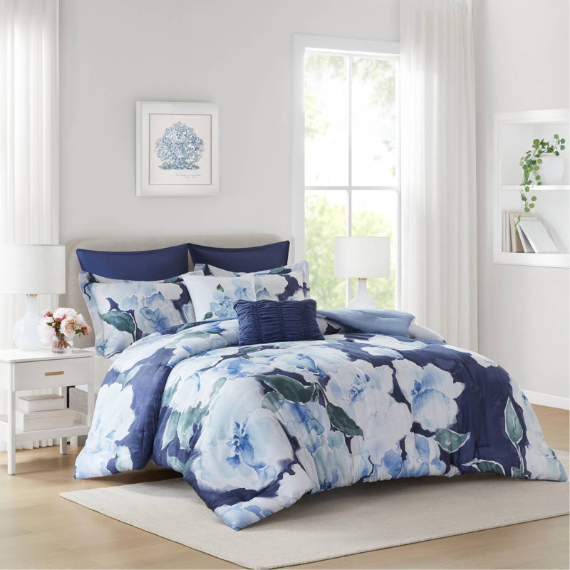 Ensemble d'édredon pour grand lit 7 pièces, Bleu multi, Grand édredon et 6 pièces supplémentaires