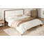 Solid Wood Queen Size Platform Bed Frame With Beige Velvet Upholstered Headboard-222622707-222622704
