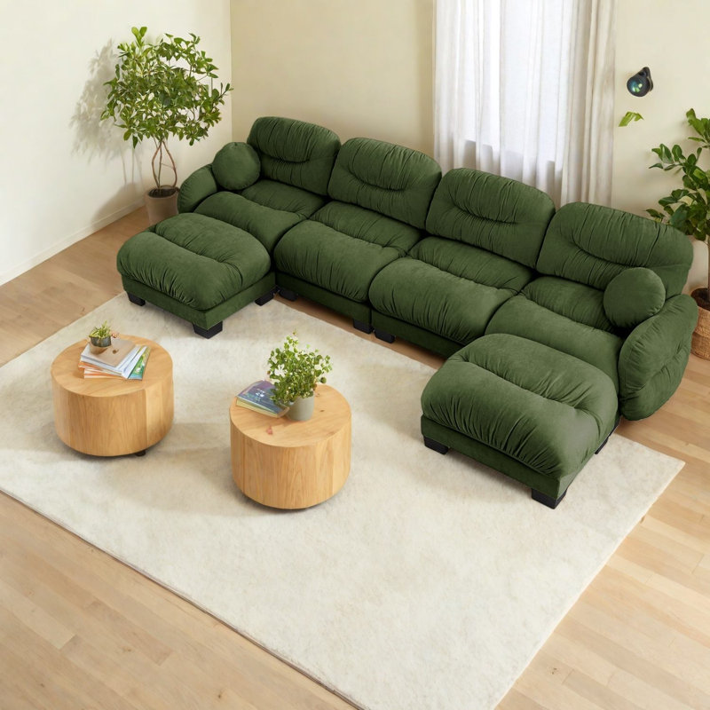 Canapés modulaires confortables en compression en chenille, canapé modulaire moderne en U pour la maison