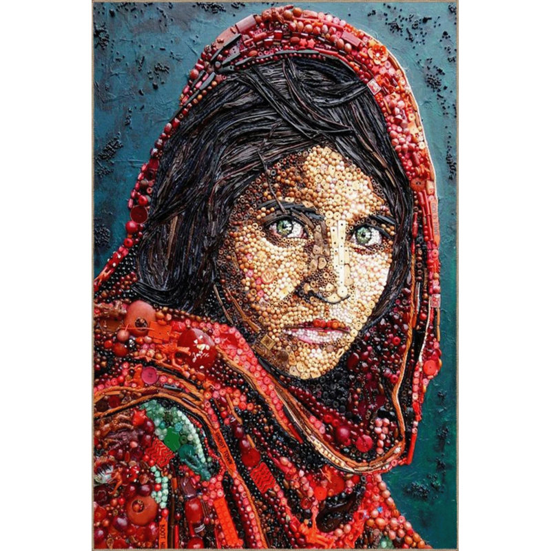Blue Red Themed Abstract Woman Portrait Patterned Creative Modern Decorative Carpet, Runner 3'4" x 9'11"