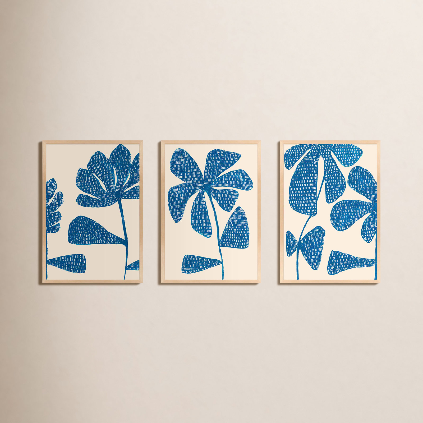 Ceramic Blue 1-3. Set of 3 by Andrea Stokes - Framed Wall Art, Maple Picture Framed Paper, 30" H x 21" W