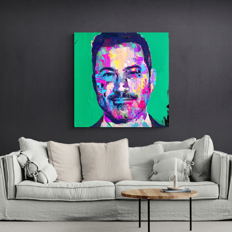 Jimmy Kimmel par Stephen Chambers - peinture sur toile tendue, H 30 po x l 30 po x P 1,5 po