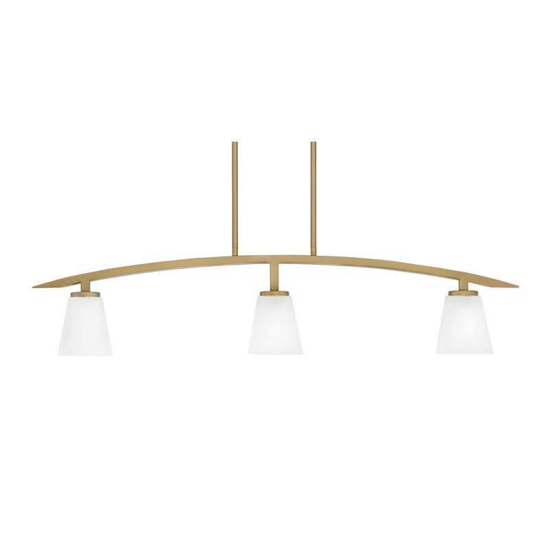 Luminaire pour îlot de cuisine 3 lumières kurve avec finition en laiton nouvel âge et verre carré blanc en mousseline de 4,5 po