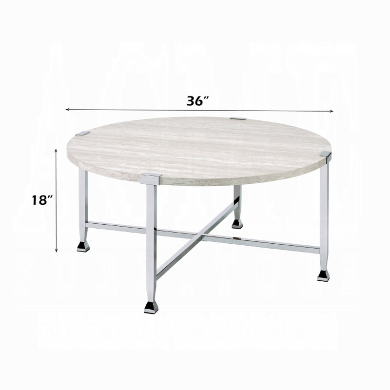 Table basse ronde avec plateau en bois de chêne blanc et cadre en métal chromé Table de bout pour le salon l 36 po x P 36 po x H 18 po
