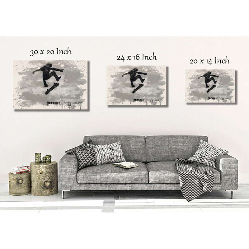 Skateboard Skateboarding Painting on Canvas - Wrapped Canvas, 40cm H x 60cm W