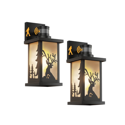2 Packs Motion Sensor Outdoor Lights,With Frosted Glass Shade,Waterproof,Matte Black