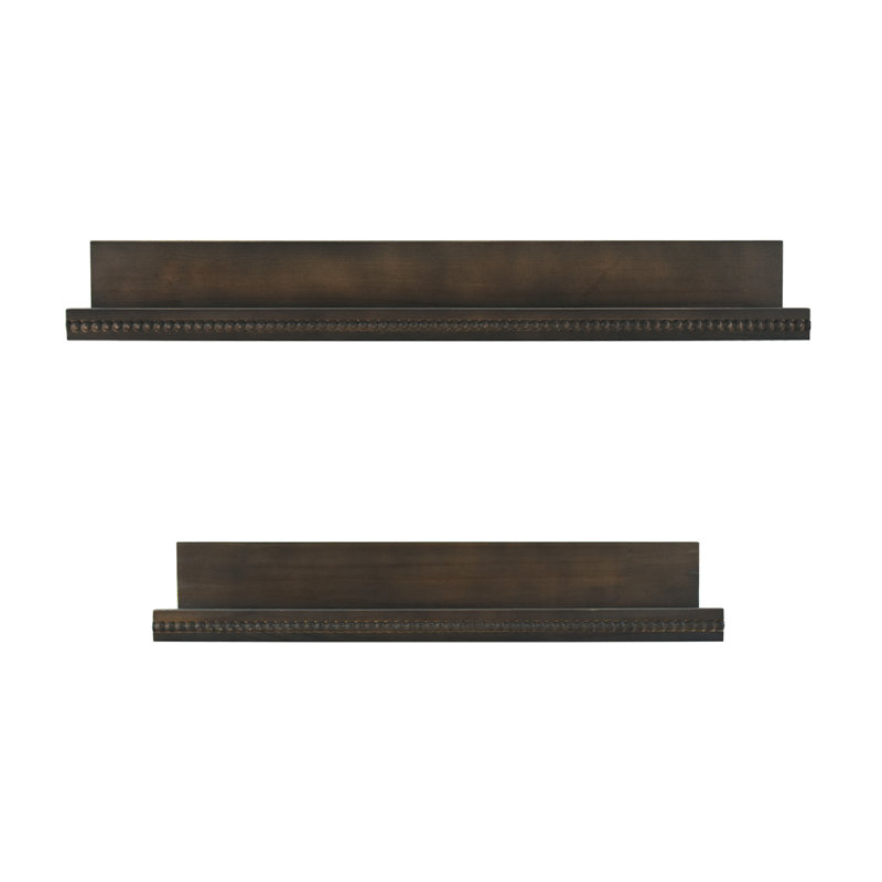 American Art Decor Beaded Ledge 2-Piece Floating Wall Shelf Set, Kona Dark Brown Shabby Chic, Dark Brown Wood