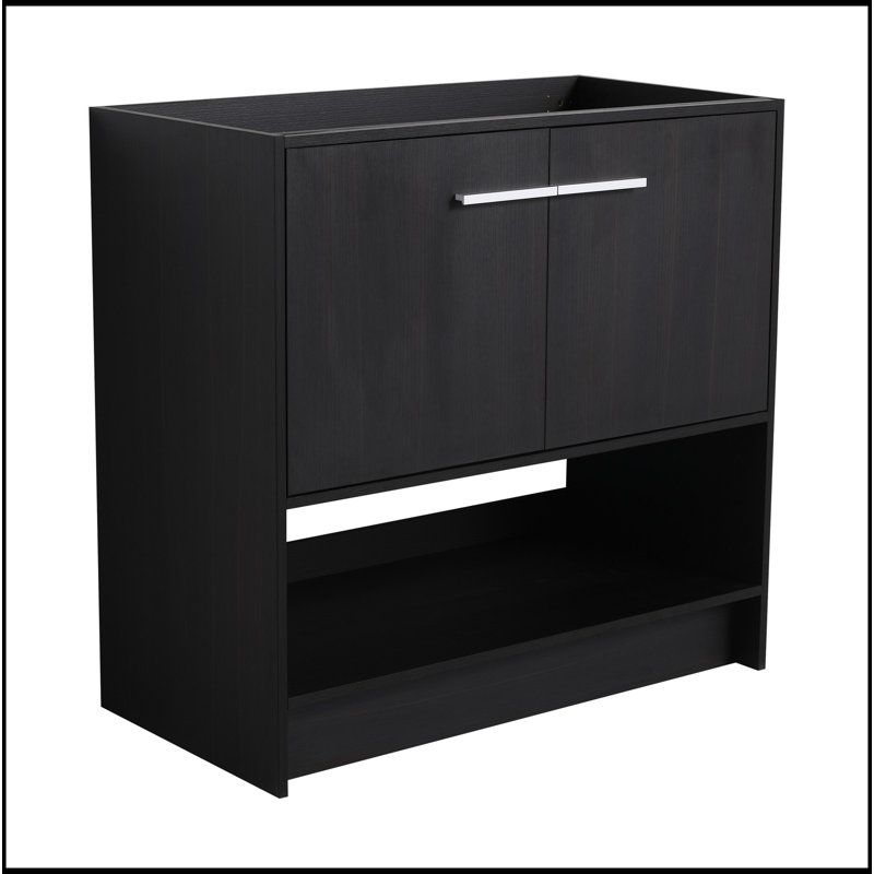 Meuble-lavabo sur pied 36 po, 2 portes, meuble-lavabo autoportant, contreplaqué (excluant l'évier), Chêne foncé, 35"