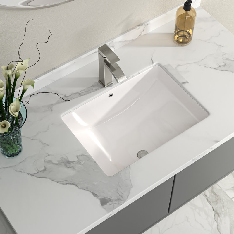 21"x15"Undermount Bathroom Sink Rectangle White Ceramic Bathroom Sink Washroom Sink with Overflow
