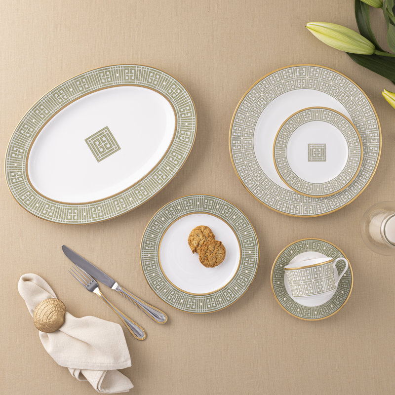 Infinity Green and Gold Bone China Teacups Set of Four