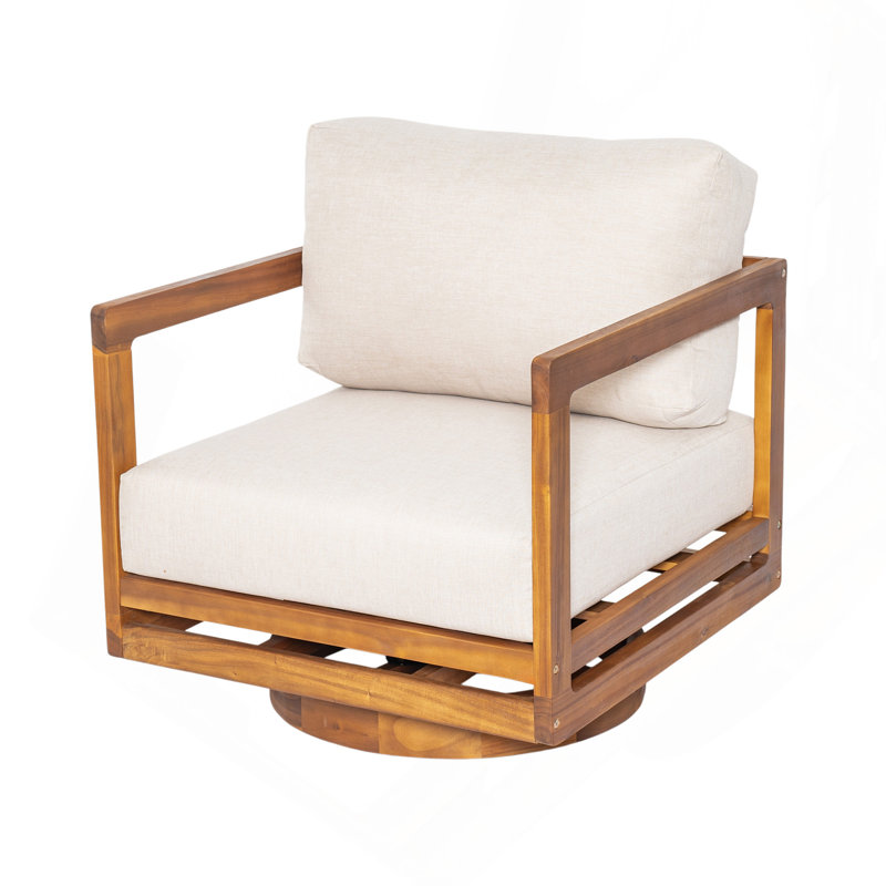 Méridienne d'extérieur pivotante, finition teck avec coussin beige
