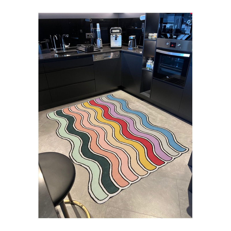 Tapis multicolore à motif ondulé lavable, Sous-tapis fantaisie 2 pi 4 po x 3 pi 11 po Novelt