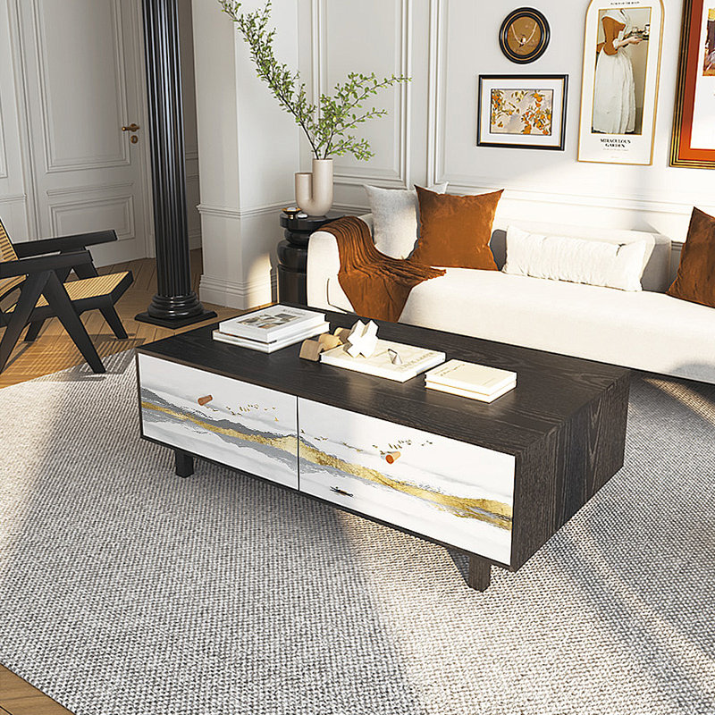 Table basse française avec rangement peint rétro, Noir