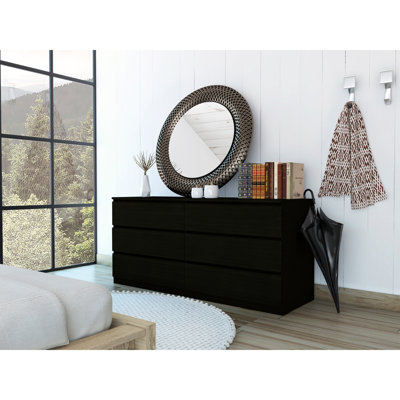 Commode double 6 tiroirs Tronx, chambre, noir