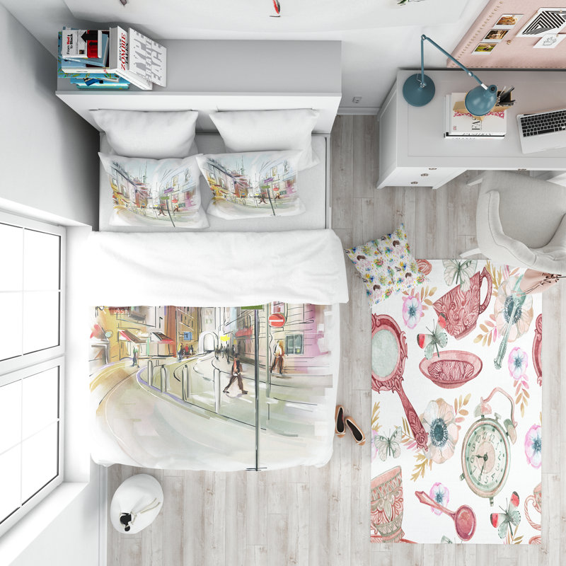 King Size Colorful Cityscape Microfiber Duvet Cover Set