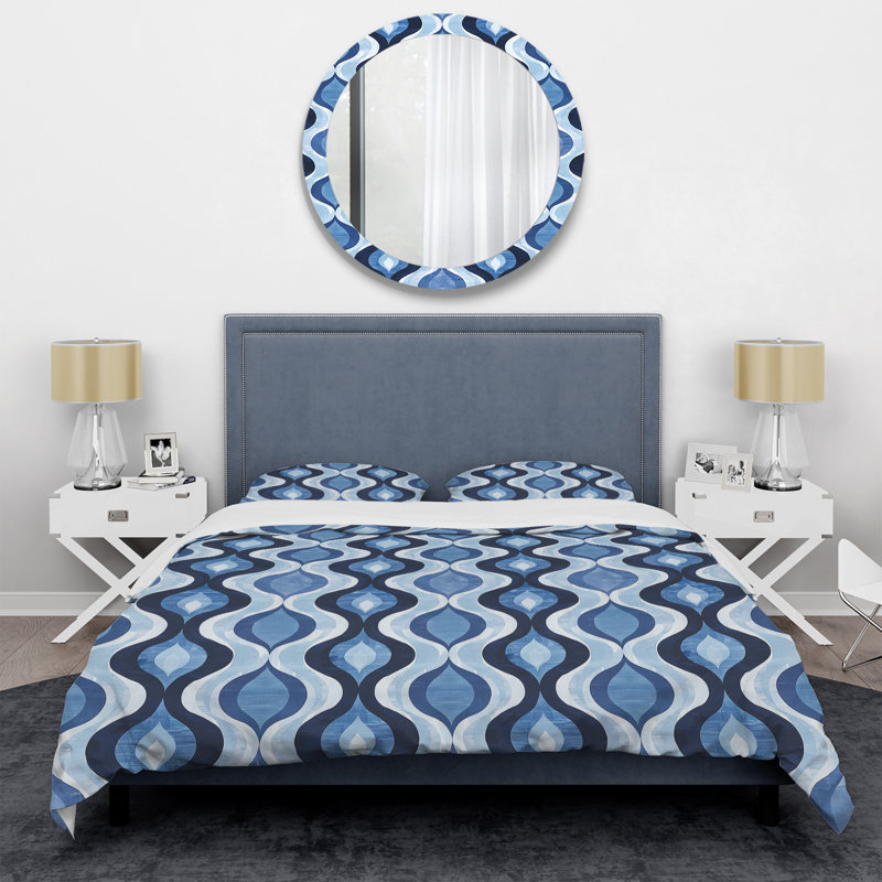 Ensemble de housse de couette moderne bleu et blanc Ogee Patten, Housse de couette très grand et 2 très grandes t