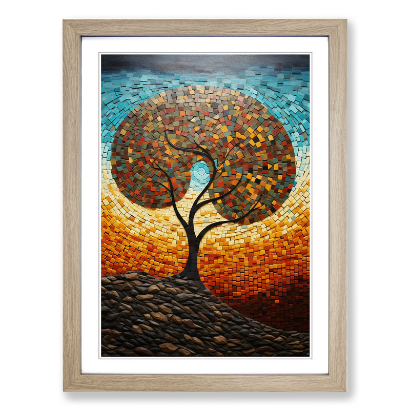 Oak Tree Orphism No.3 - Single Picture Frame Print on Wood, 64cm H x 46cm W x 2cm D, Oak Framed