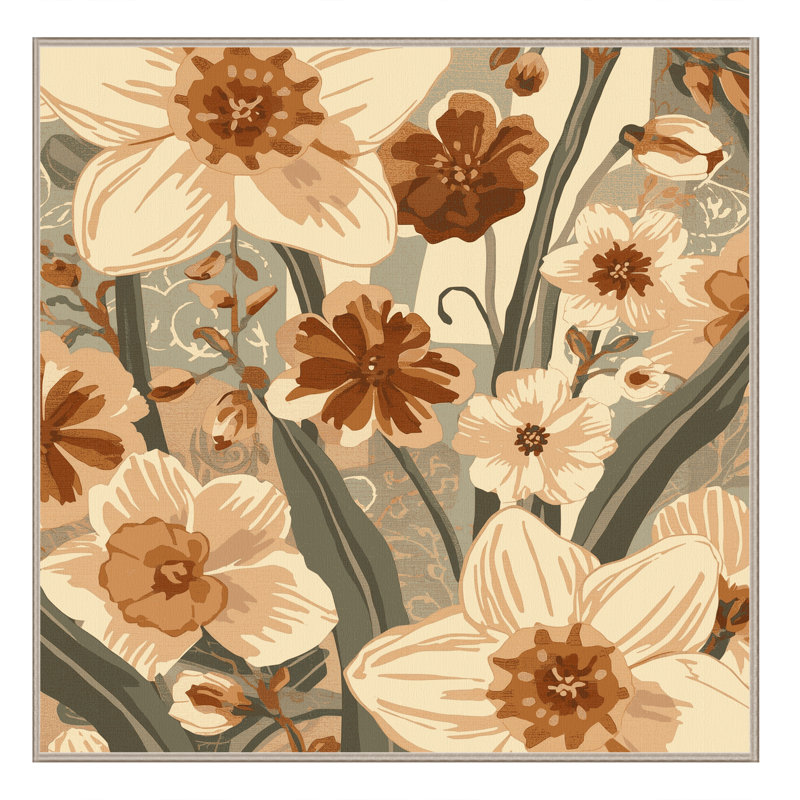 Tapis floral BCBG beige lavable à la machine - reliure beige, Carré 3 pi