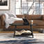 Table basse ovale avec tablette de rangement en grain de bois de chêne et structure en métal-1829965404