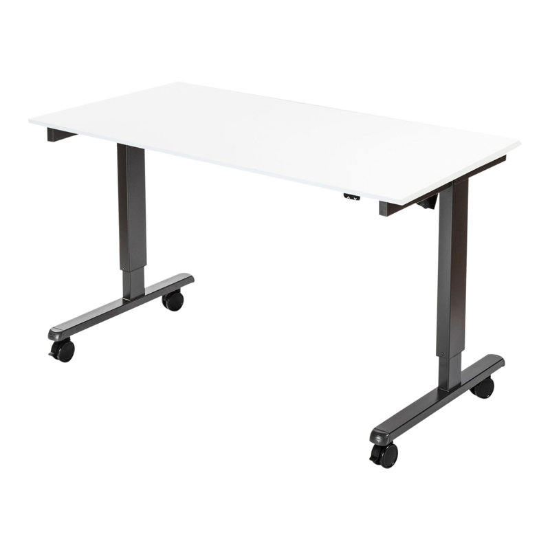 Adjustable Metal Base Standing Desk, Gloss White/Charcoal, 32.5" H x 59" W x 29.5" D