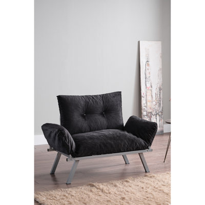 Causeuse en métal avec pieds en métal et tissu chenille noir, 49 po P x 24 po L 35 po H, 30 lb, housse et pieds, 49 po de profondeur, 24 po de largeur, 35 po de hauteur, poids