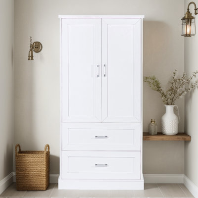 Grande armoire de rangement pour salle de bain avec portes et tiroir, armoire à linge autoportante en bois avec tablettes réglables pour la salle de bain et la cuisine